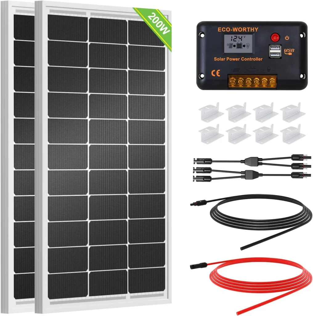 ECO-WORTHY solar panel kit with two panels, a charge controller and cables