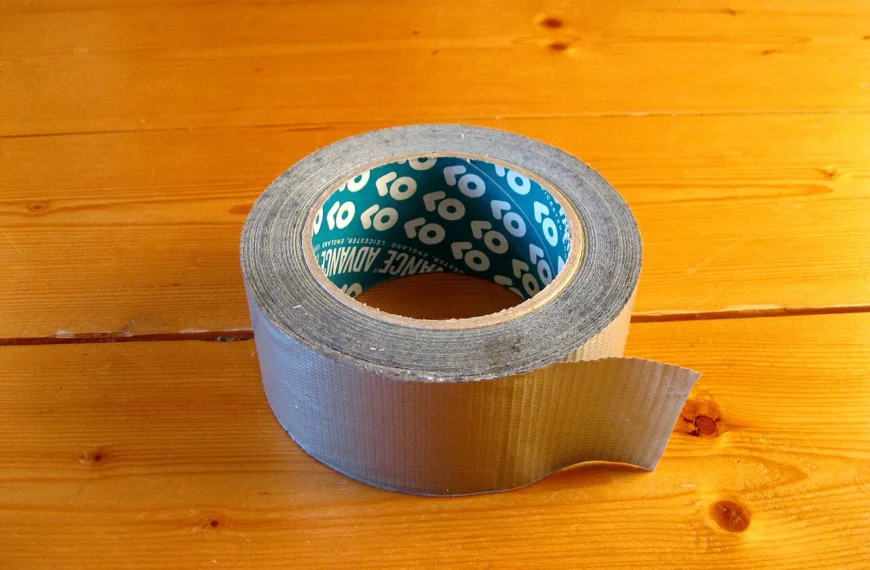 Emergency items that hold value: a roll of duct tape on a wooden table