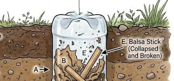 Cutaway of a homemade termite monitoring station made from a buried plastic bottle