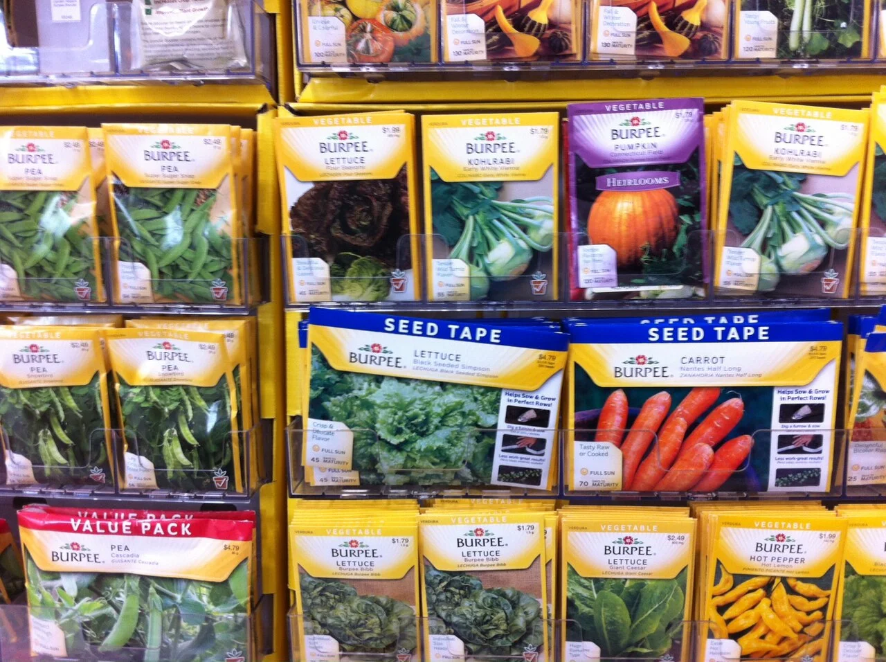 Emergency items for the garden: packets of vegetable seeds